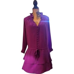 Rebecca Taylor purple ruffled silk long sleeve drop waist tiered dress